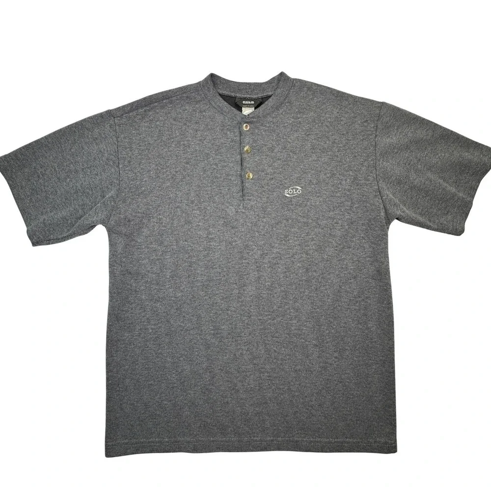 Vintage SOLO SEMORE Men's Gray Ribbed Henley Shirt USA Made Size Large 46